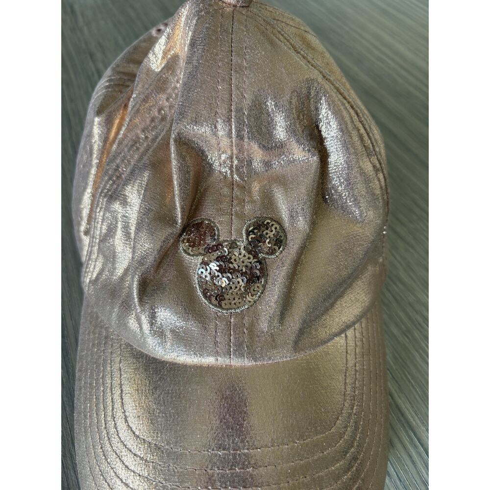 Disney Parks Mickey Mouse Rose Gold Sequin Adult Baseball Cap Hat Adjustable - Picture 2 of 6